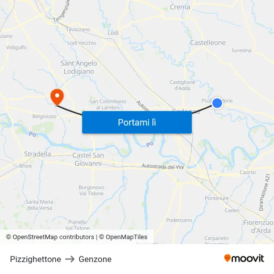 Pizzighettone to Genzone map