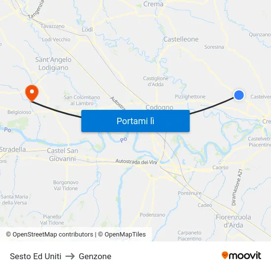 Sesto Ed Uniti to Genzone map