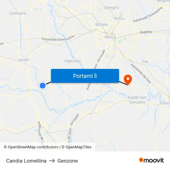Candia Lomellina to Genzone map