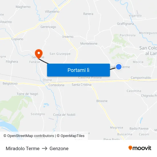 Miradolo Terme to Genzone map