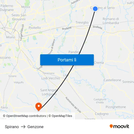 Spirano to Genzone map