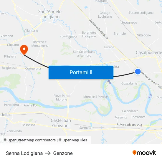 Senna Lodigiana to Genzone map