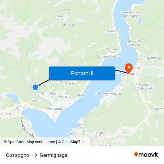 Cossogno to Germignaga map