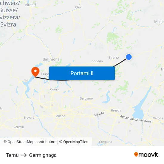 Temù to Germignaga map