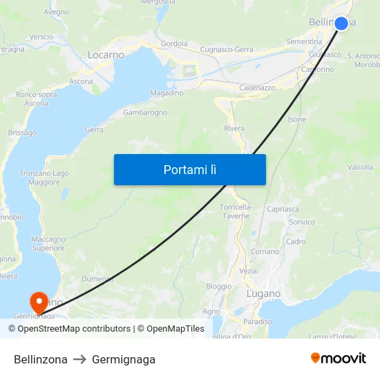 Bellinzona to Germignaga map