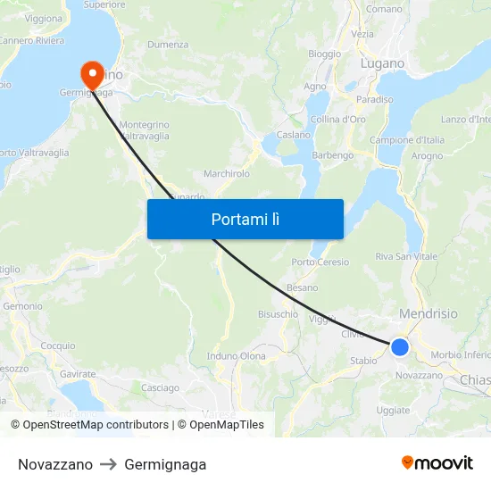 Novazzano to Germignaga map