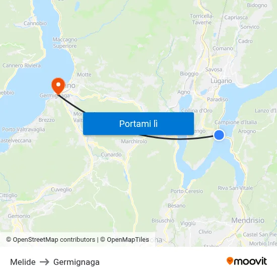 Melide to Germignaga map