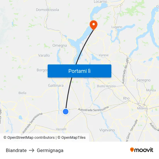 Biandrate to Germignaga map
