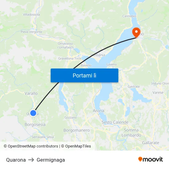 Quarona to Germignaga map