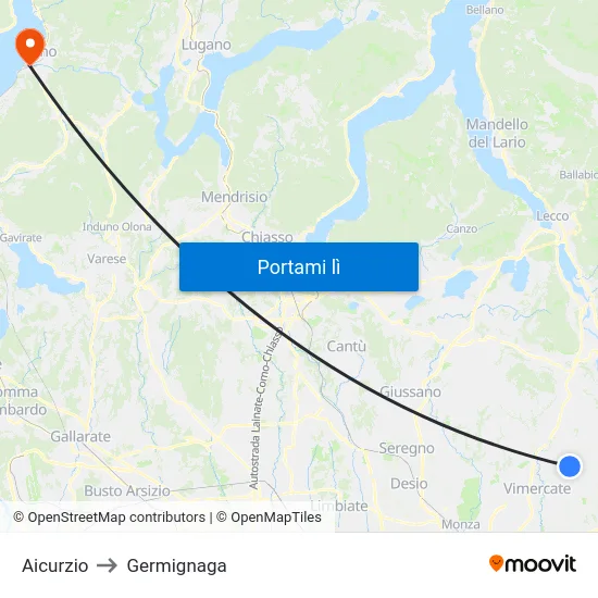 Aicurzio to Germignaga map