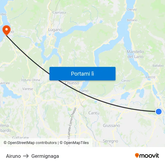 Airuno to Germignaga map