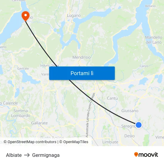 Albiate to Germignaga map