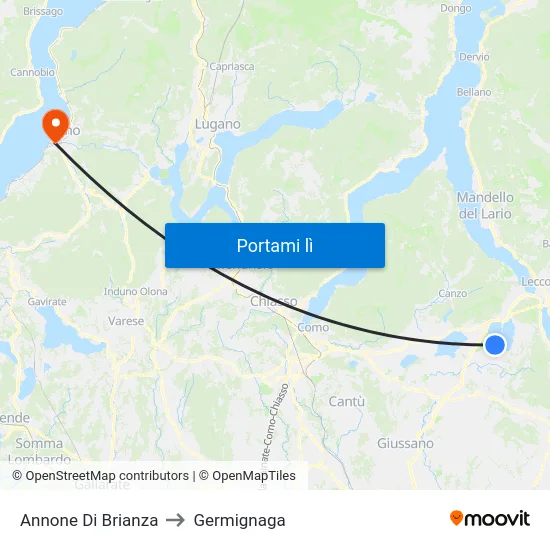 Annone Di Brianza to Germignaga map