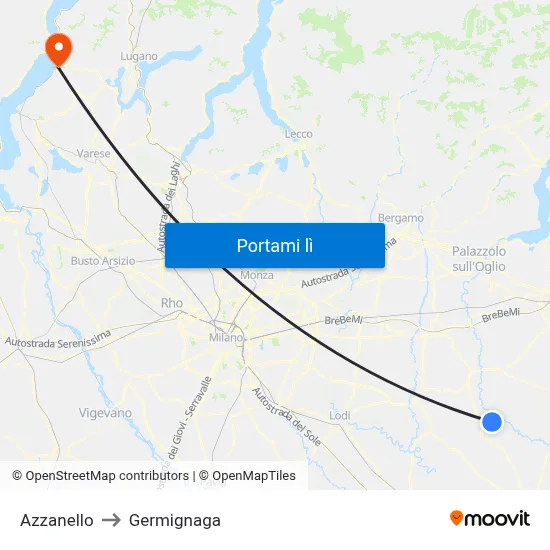 Azzanello to Germignaga map