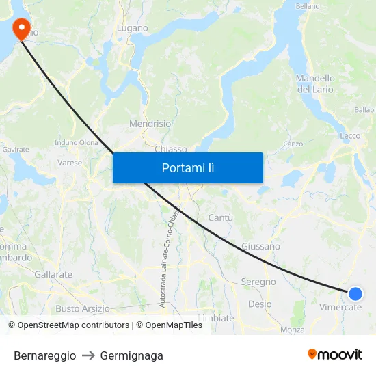 Bernareggio to Germignaga map
