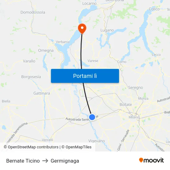 Bernate Ticino to Germignaga map