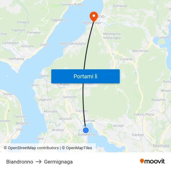 Biandronno to Germignaga map