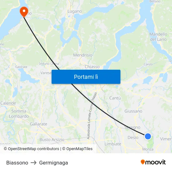 Biassono to Germignaga map