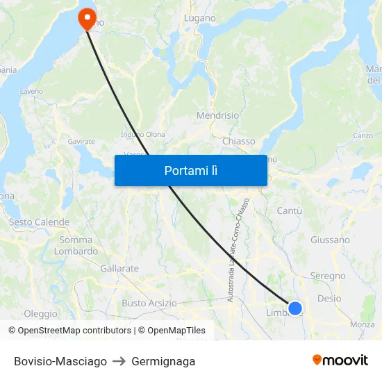 Bovisio-Masciago to Germignaga map