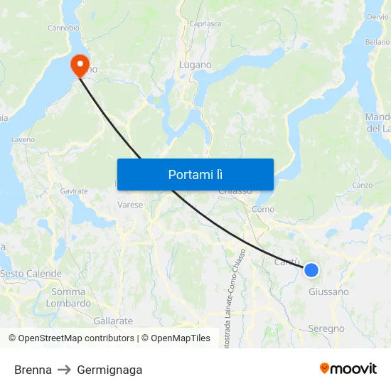 Brenna to Germignaga map
