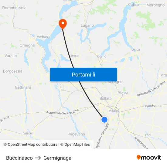 Buccinasco to Germignaga map