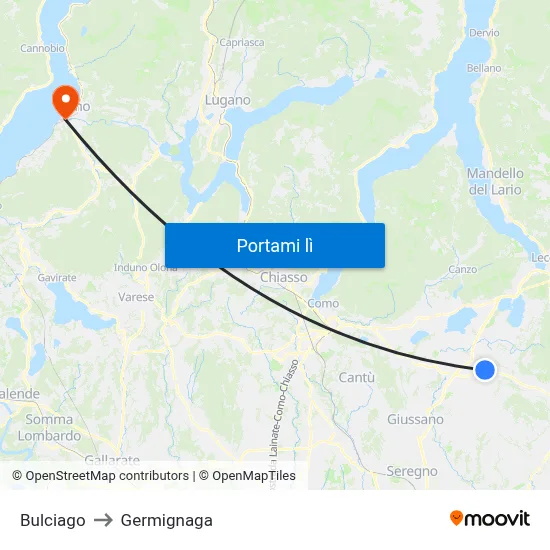 Bulciago to Germignaga map