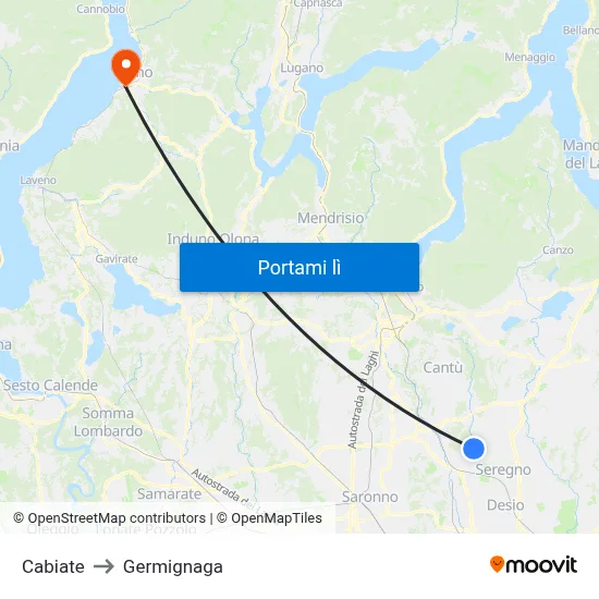 Cabiate to Germignaga map