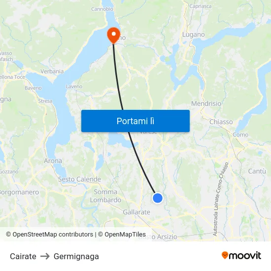 Cairate to Germignaga map