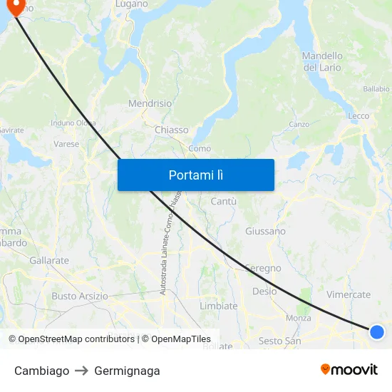 Cambiago to Germignaga map