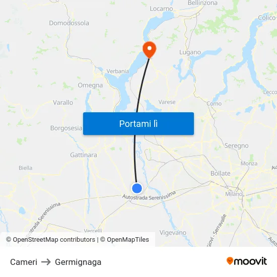 Cameri to Germignaga map