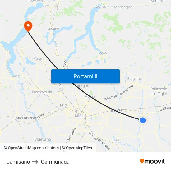 Camisano to Germignaga map