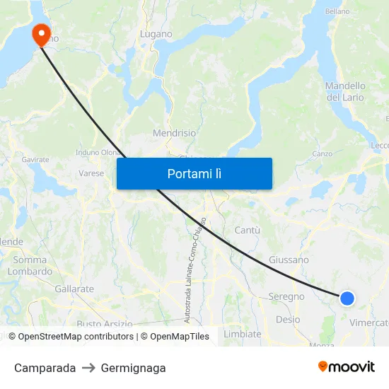 Camparada to Germignaga map