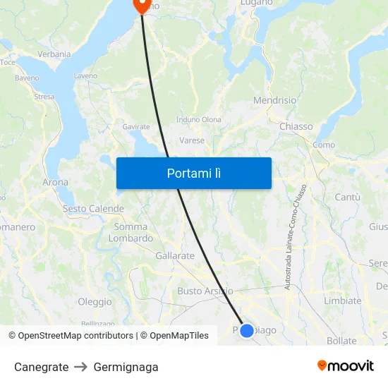 Canegrate to Germignaga map