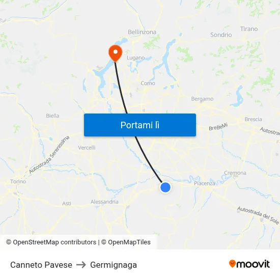 Canneto Pavese to Germignaga map
