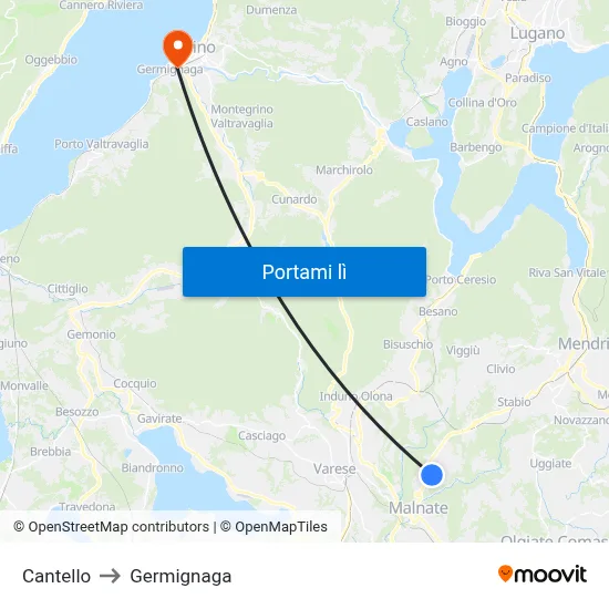 Cantello to Germignaga map
