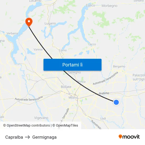 Capralba to Germignaga map