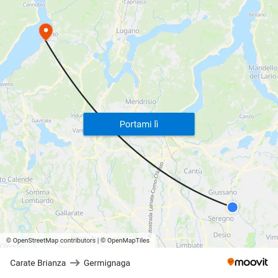 Carate Brianza to Germignaga map