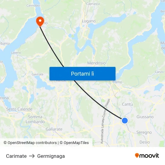 Carimate to Germignaga map
