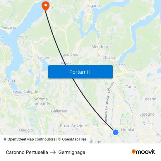 Caronno Pertusella to Germignaga map