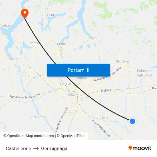 Castelleone to Germignaga map