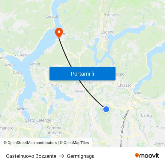 Castelnuovo Bozzente to Germignaga map