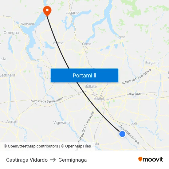 Castiraga Vidardo to Germignaga map