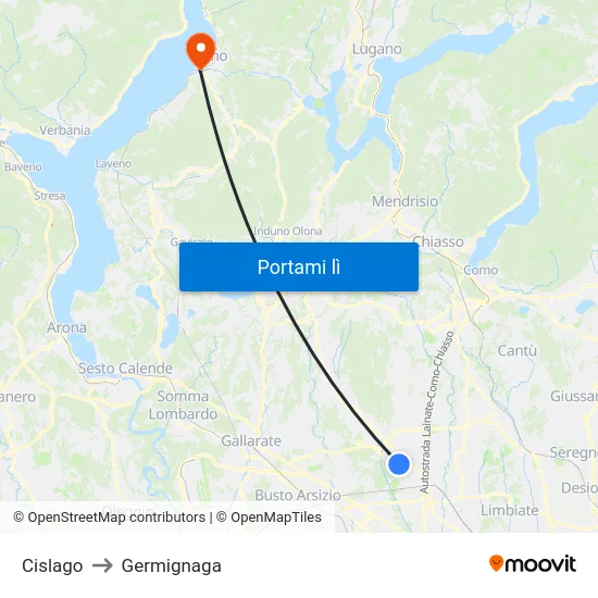 Cislago to Germignaga map