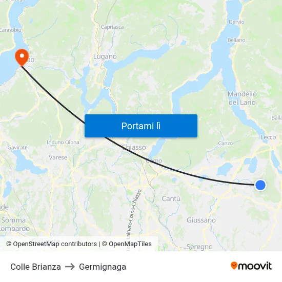 Colle Brianza to Germignaga map
