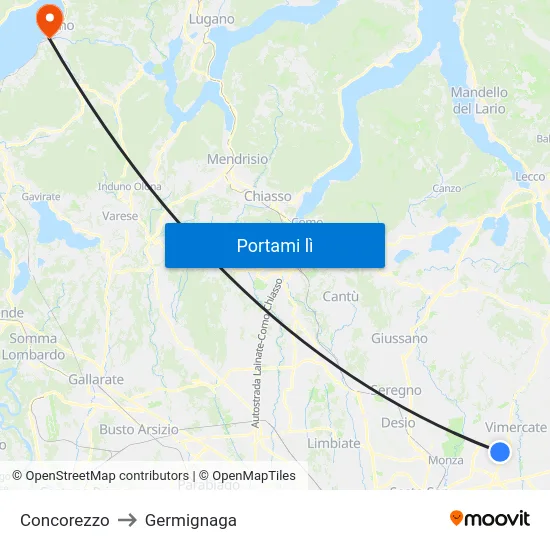 Concorezzo to Germignaga map