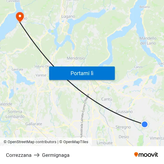 Correzzana to Germignaga map