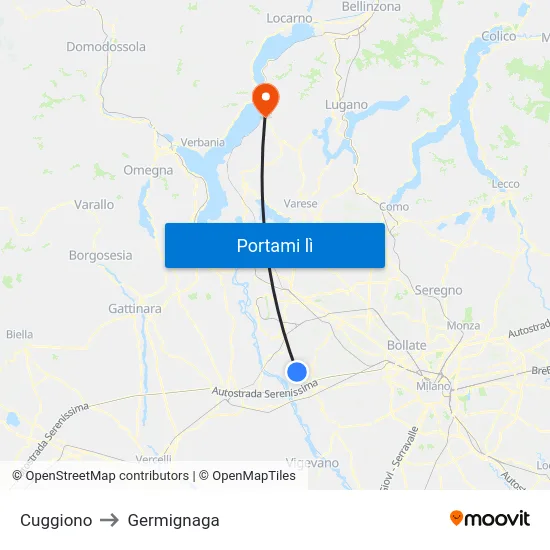 Cuggiono to Germignaga map
