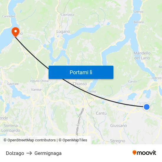 Dolzago to Germignaga map