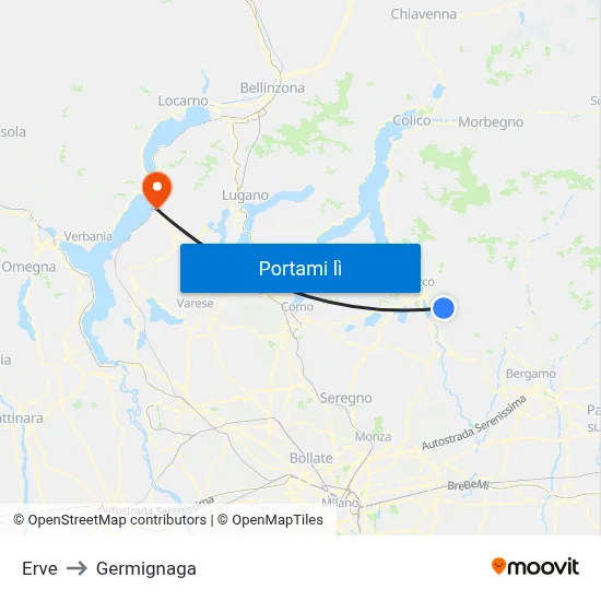 Erve to Germignaga map