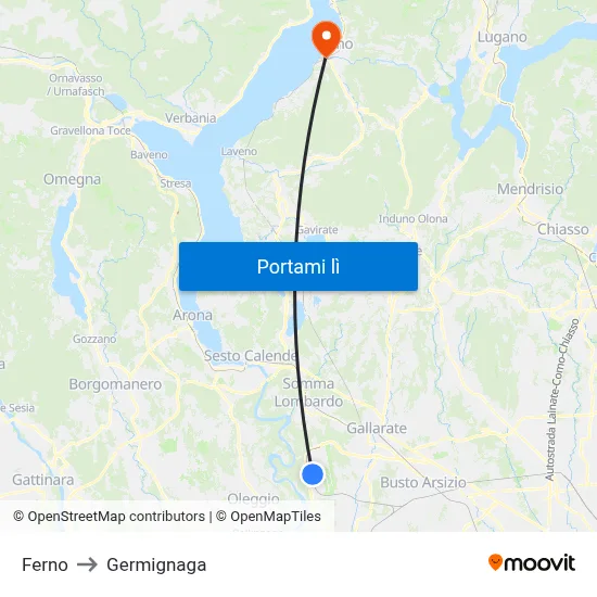 Ferno to Germignaga map
